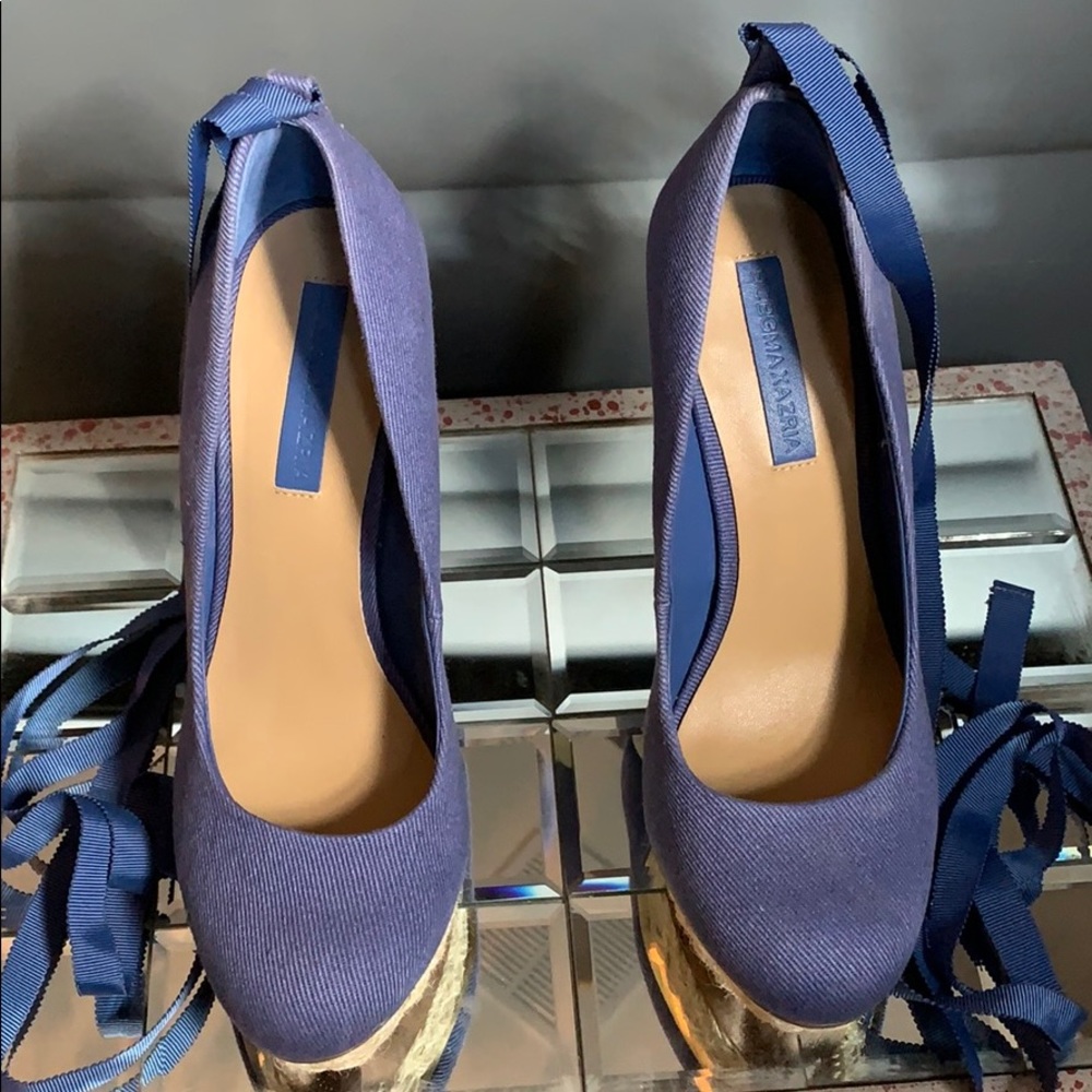 BCBG DENIM RIBBON ANKKE STRAP WEDGE